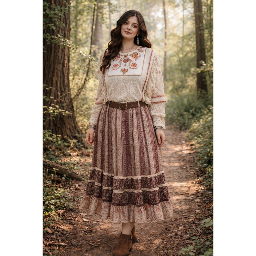 Boho Cottagecore Anthropologie Blank London Cream Lace Embroidered L Blouse